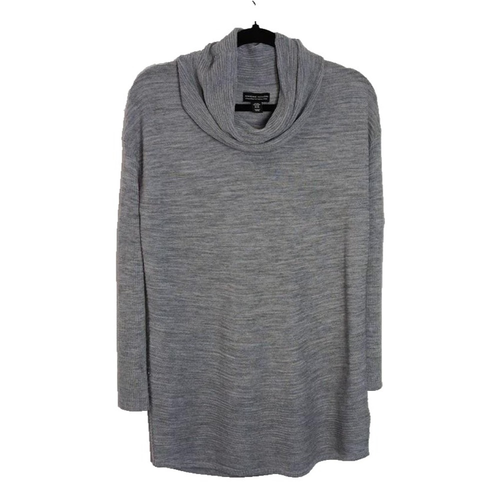 Adrienne Vittadini Sweater Womens XS Gray Merino Wool Cowl Neck‎ Pullover Tunic